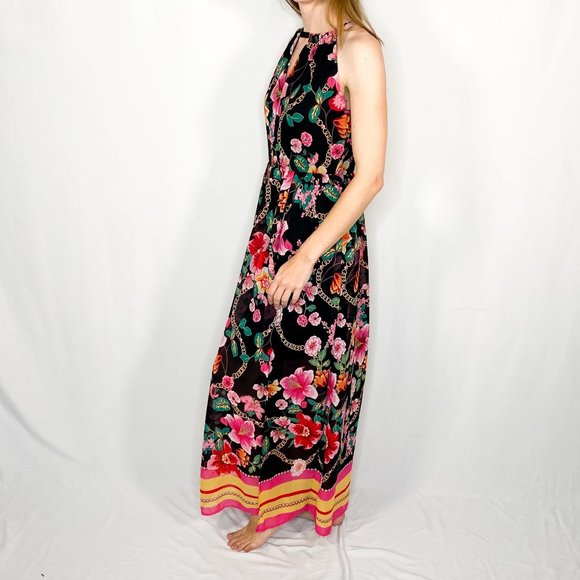 NICOLE MILLER STUDIO Black Floral Pink Maxi Dress - Picture 4 of 7